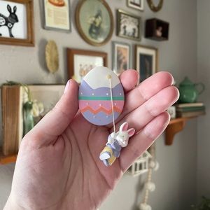 Easter Egg Brooch with Hanging Bunny | Easter